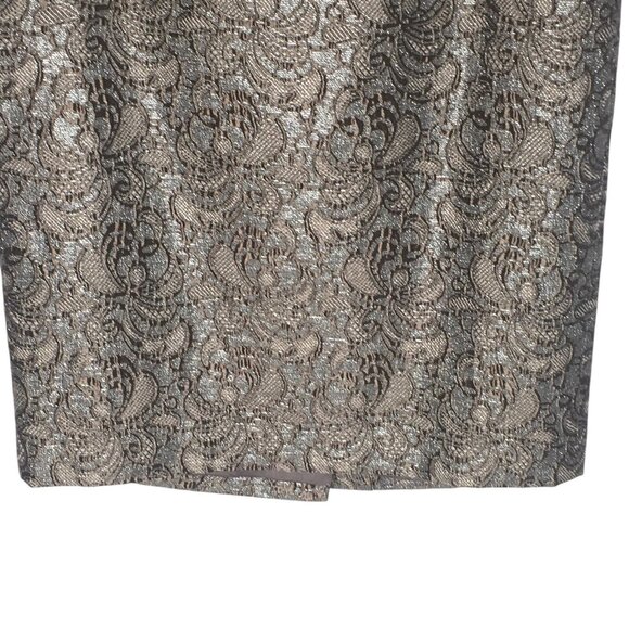 Ann Taylor Silver Paisley Print Jacquard Pencil Skirt Sz 10 Knee Length Slit - Picture 2 of 10